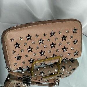 JIMMY CHOO FILIPA Star-embossed Leather Wallet Beige Leather Signat…